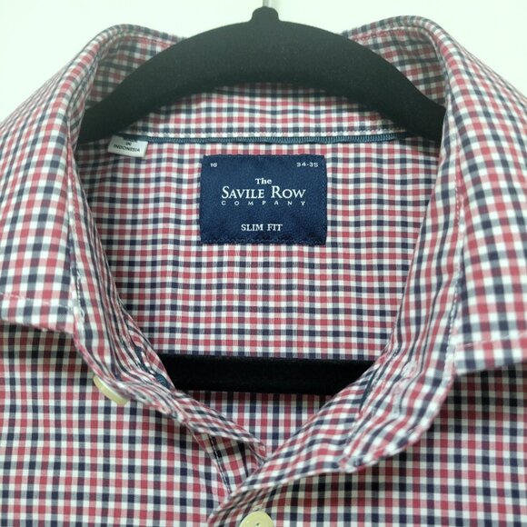 Savile Row Slim Fit Dress Shirt Red/Blue Gingham Check Size 16 34/35 - Picture 5 of 12
